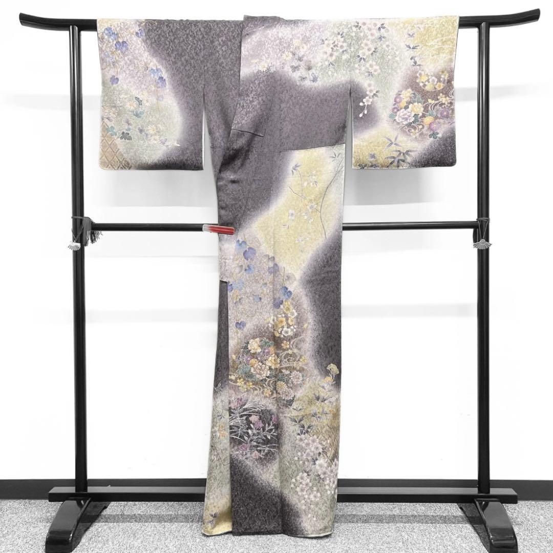 訪問着　金駒刺繍　金通し　道長取り　牡丹　梅　桔梗　桜　菊　着物　084w d