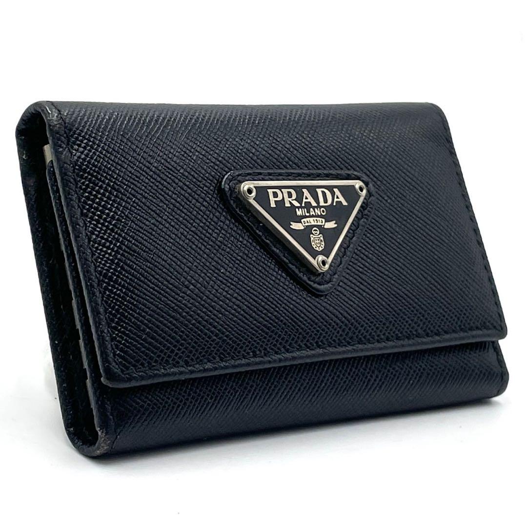 極美品● PRADA プラダ キーケース 6連 三角ロゴ サフィアーノ レザー