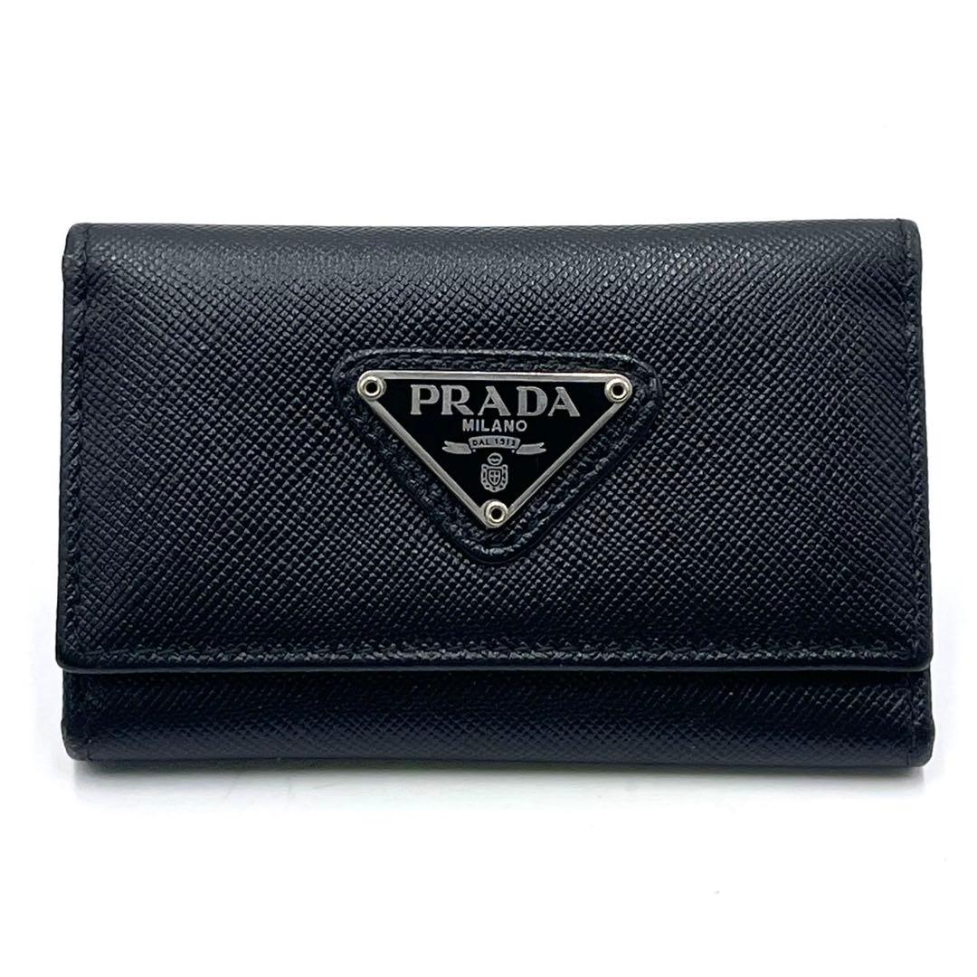 極美品● PRADA プラダ キーケース 6連 三角ロゴ サフィアーノ レザー