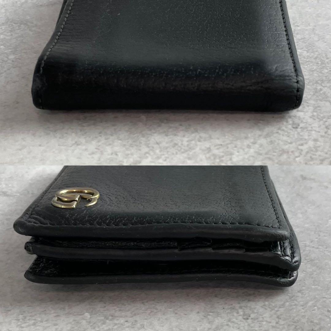 GUCCI 二つ折り財布 GGマーモント グッチ 小銭入れ レザー ブラック 黒