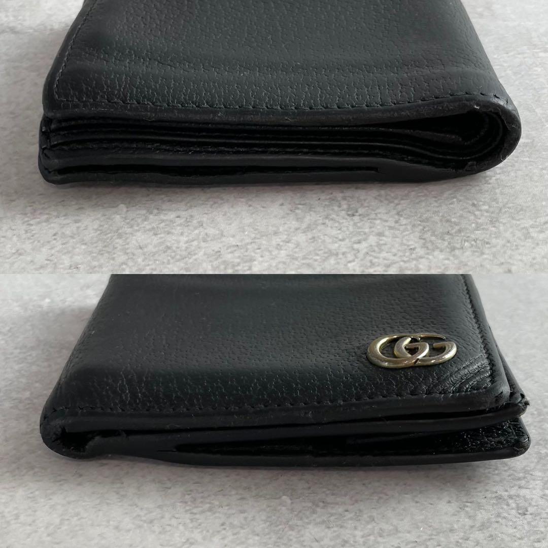 GUCCI 二つ折り財布 GGマーモント グッチ 小銭入れ レザー ブラック 黒