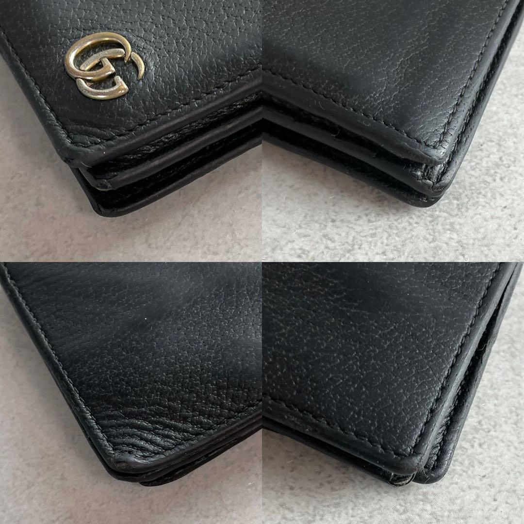 GUCCI 二つ折り財布 GGマーモント グッチ 小銭入れ レザー ブラック 黒