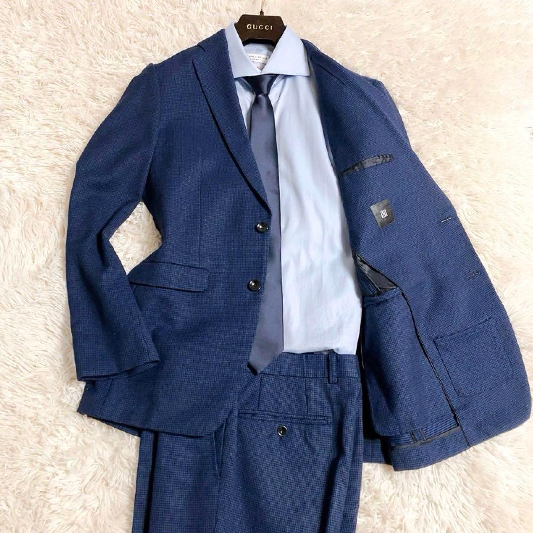 【ネイビー・千鳥柄】スーツセレクト　セットアップ　大きいサイズA7　超美品