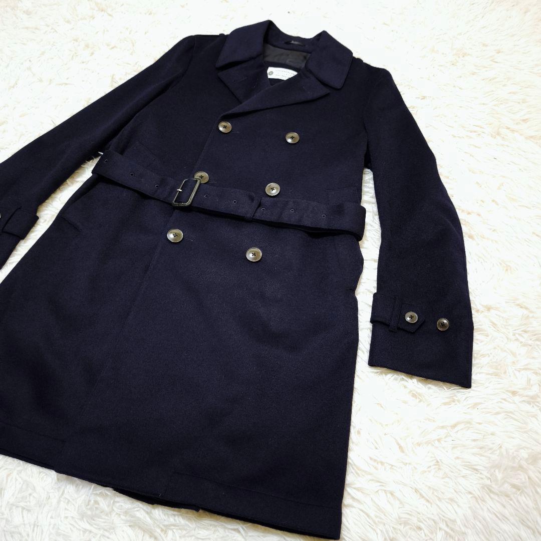 極美品 トゥモローランドピルグリム カシミヤ混 ダブルブレストコート紺46