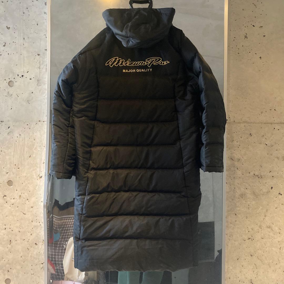 ミズノプロ フード付きダウンコート M ブラック 野球 ベンチコート