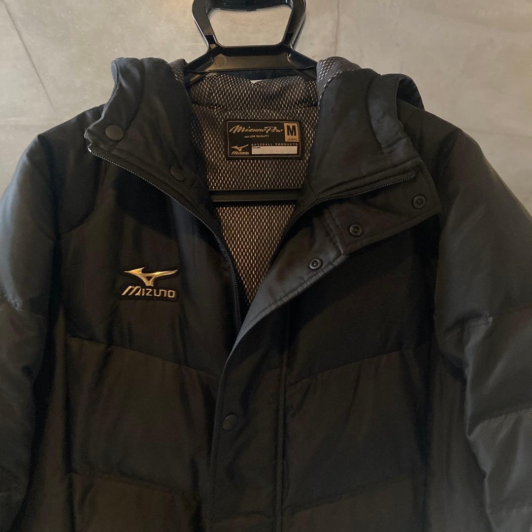 ミズノプロ フード付きダウンコート M ブラック 野球 ベンチコート