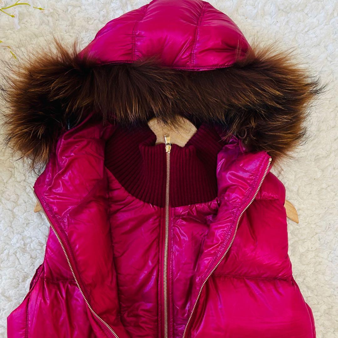 未使用級✨タトラス　ダウンベストS タヌキファー　エレガンス　ゴールドジップ