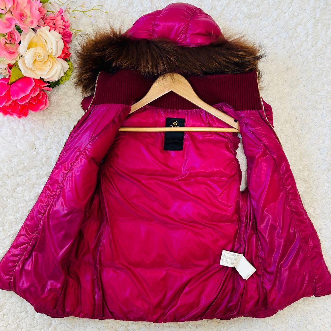 未使用級✨タトラス　ダウンベストS タヌキファー　エレガンス　ゴールドジップ