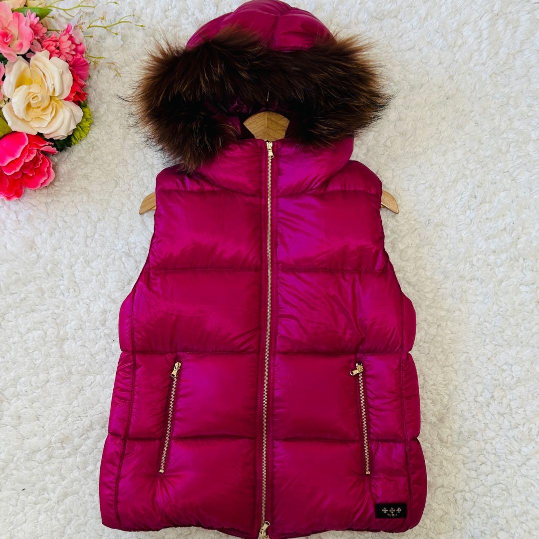 未使用級✨タトラス　ダウンベストS タヌキファー　エレガンス　ゴールドジップ