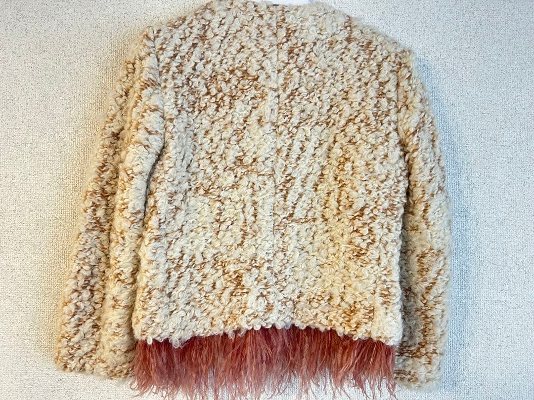 【再値下げ】美品AINEA アイネア ノーカラーツィードジャケット ピンクファー