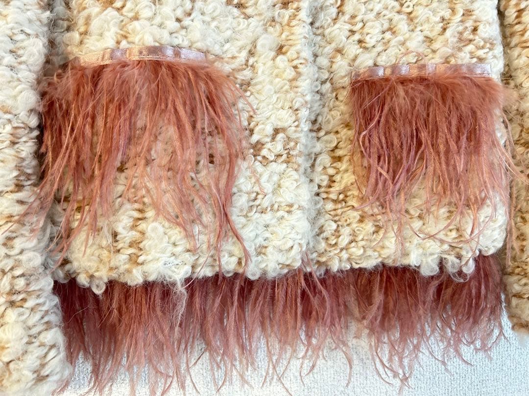 【再値下げ】美品AINEA アイネア ノーカラーツィードジャケット ピンクファー