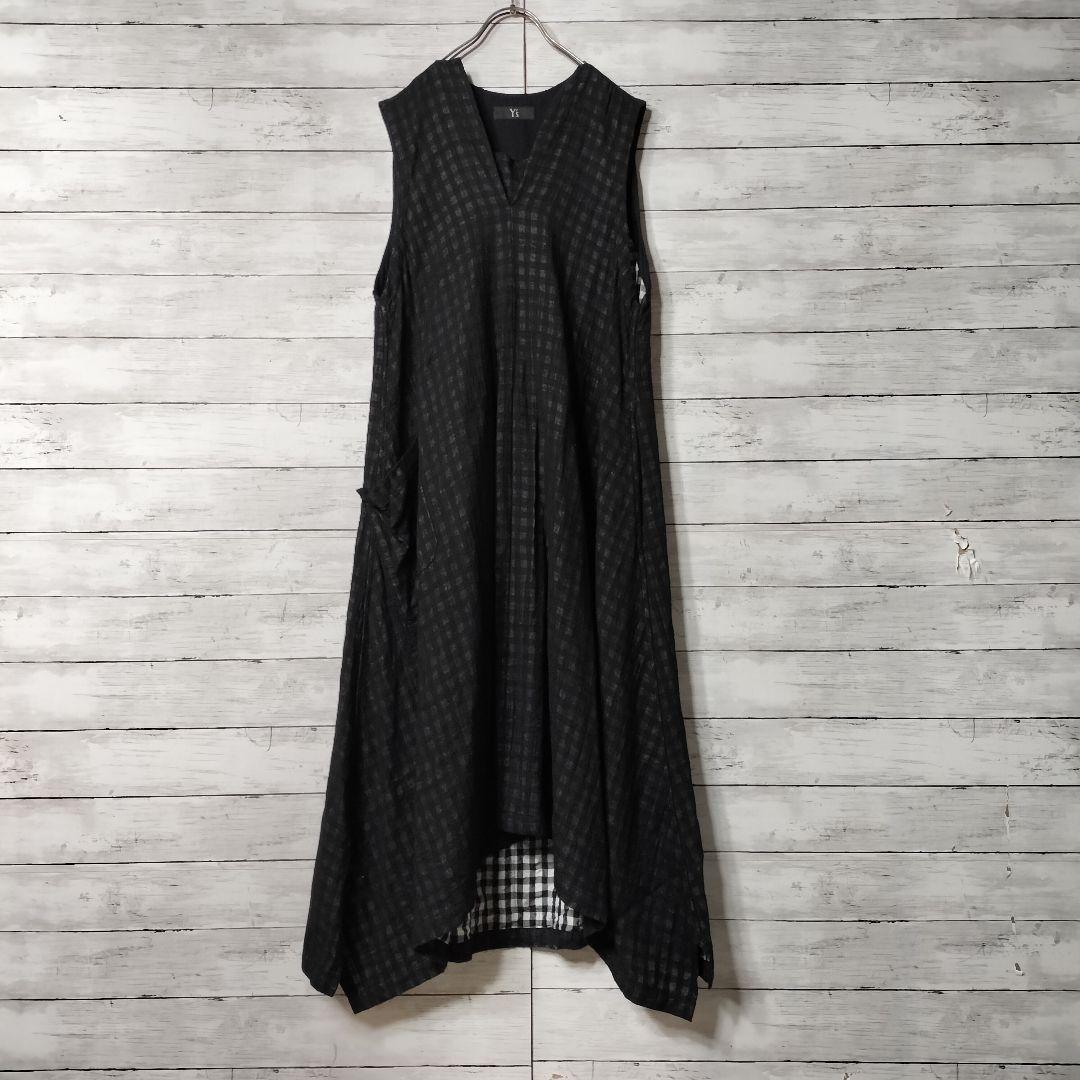 ワイズ ヨウジヤマモト Vネックノースリーブロングワンピース ウール裏地ナイロン