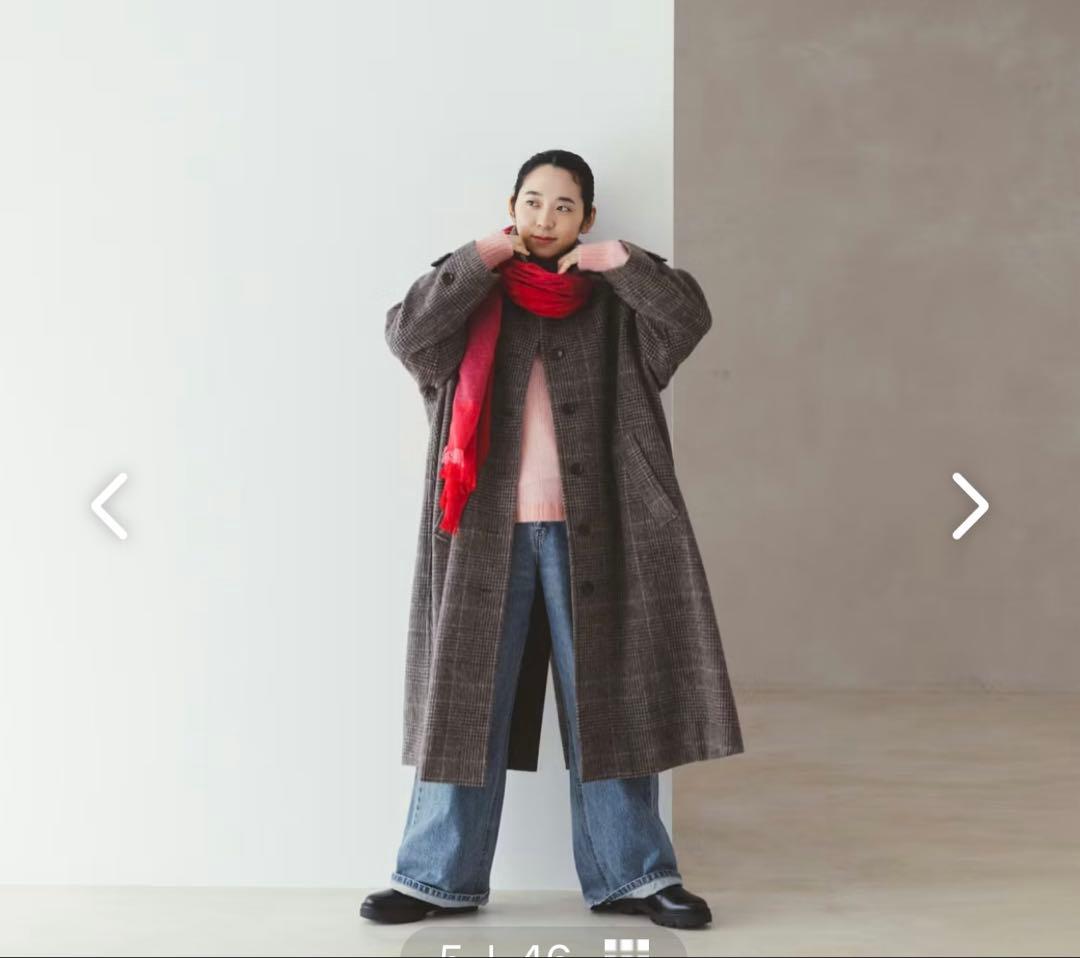 北欧、暮らしの道具店 かろやかに揺れるウールロングコート チェック柄