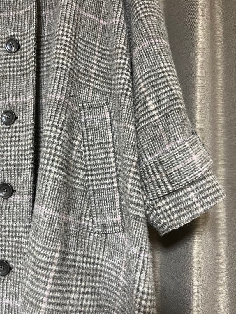 北欧、暮らしの道具店 かろやかに揺れるウールロングコート チェック柄