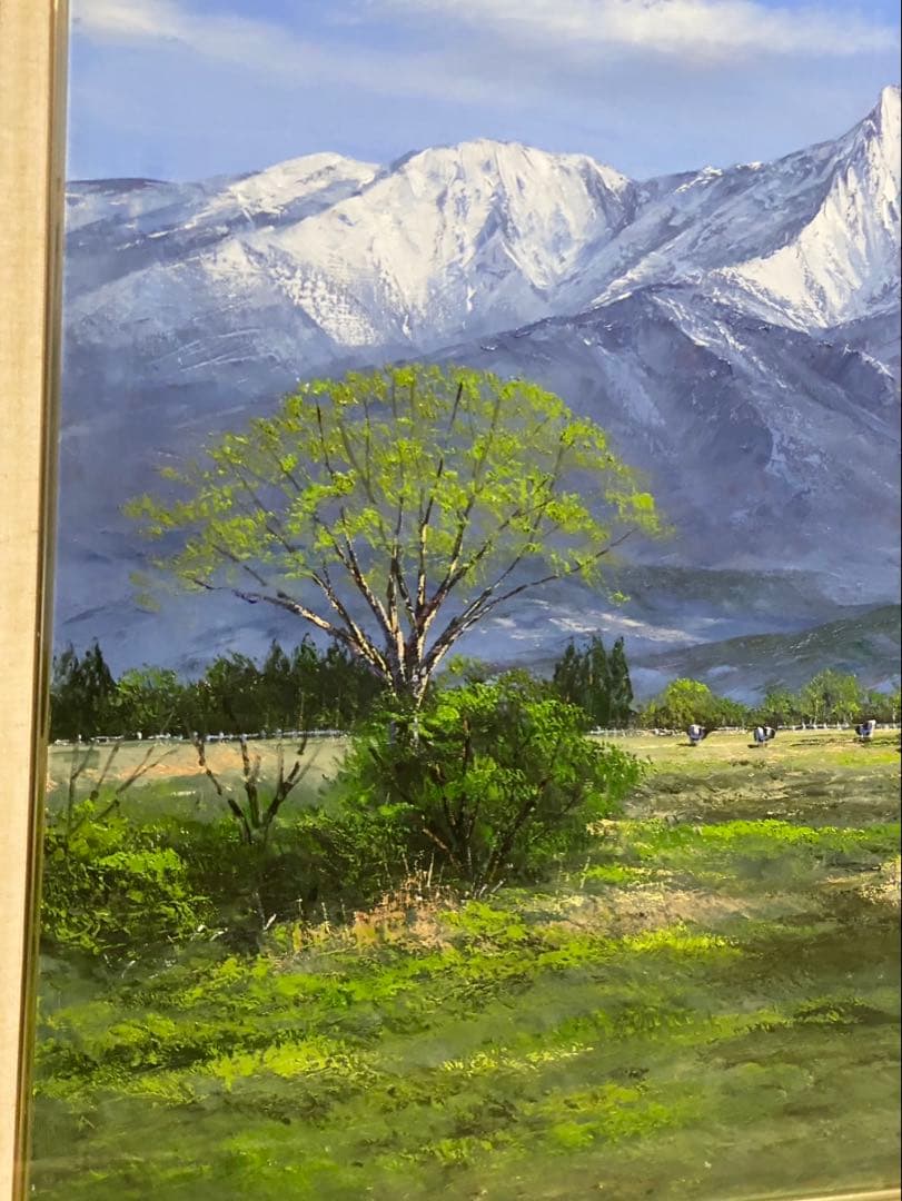 風景画 油彩画　小川久雄　【八ヶ岳牧場】　F20号　油絵　大型　額縁　額装