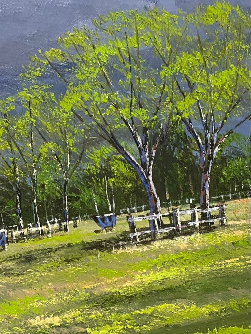 風景画 油彩画　小川久雄　【八ヶ岳牧場】　F20号　油絵　大型　額縁　額装