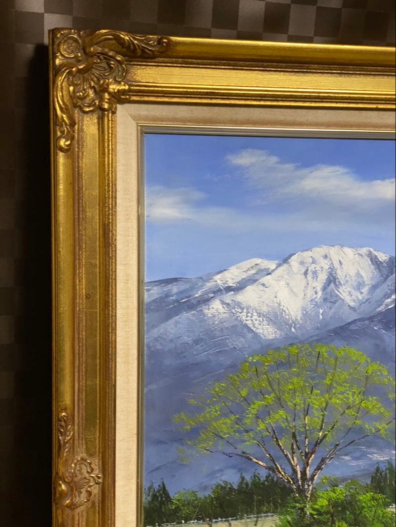 風景画 油彩画　小川久雄　【八ヶ岳牧場】　F20号　油絵　大型　額縁　額装