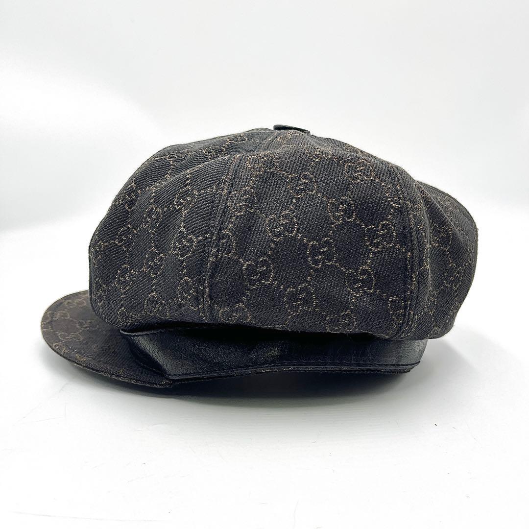 【美品】グッチ ハット 帽子 GG柄 ダークブラウン 濃茶 サイズXL