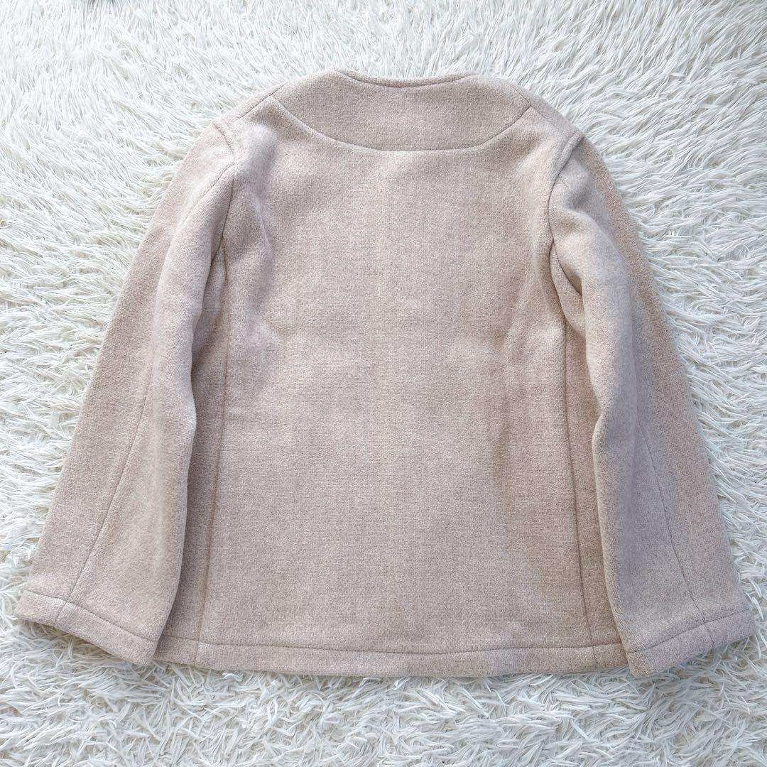 新品　ダントン　ノーカラーコート　短丈　ベージュ　ロゴワッペン　サイズ36