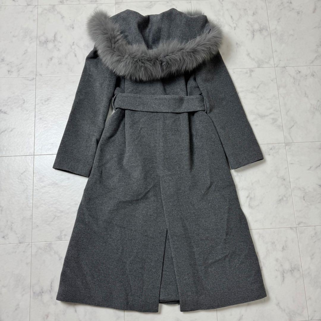 美品　Mystrada　ファー付　アンゴラ混　ロングコート　ベルト　グレー　M