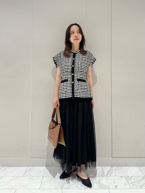 新品【Ballsey】ニットコンビツイード フレンチスリーブジレ