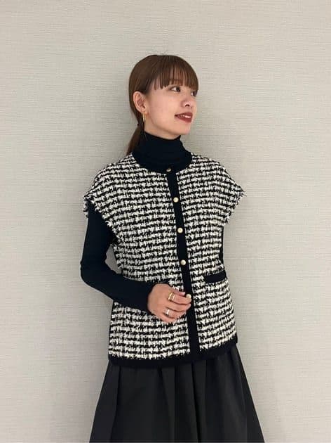 新品【Ballsey】ニットコンビツイード フレンチスリーブジレ