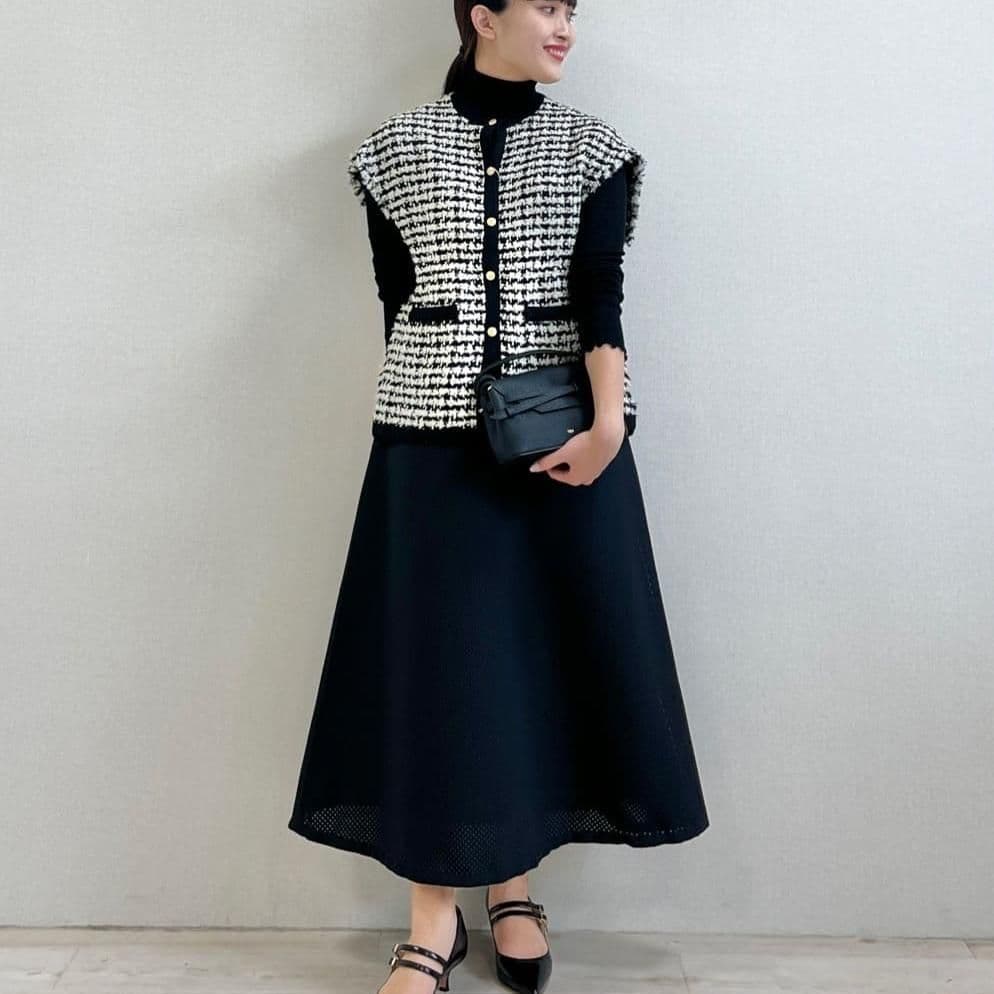 新品【Ballsey】ニットコンビツイード フレンチスリーブジレ