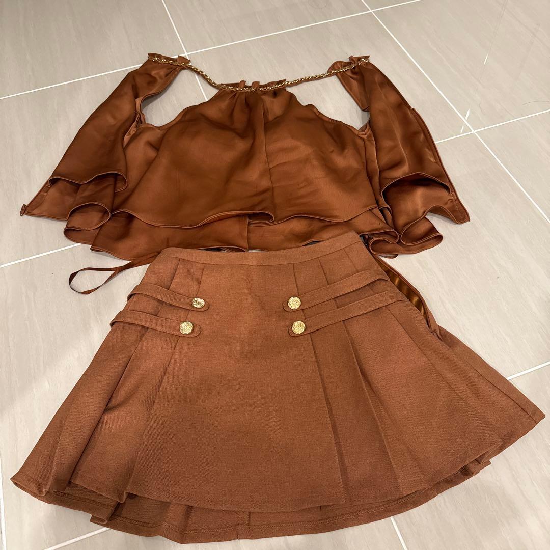ブラウン サテン フレアスカート S