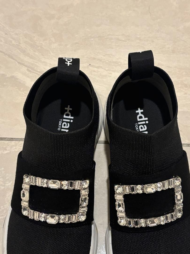 +diana24cm ダイアナ クリスタルバックル ニットソックススニーカー