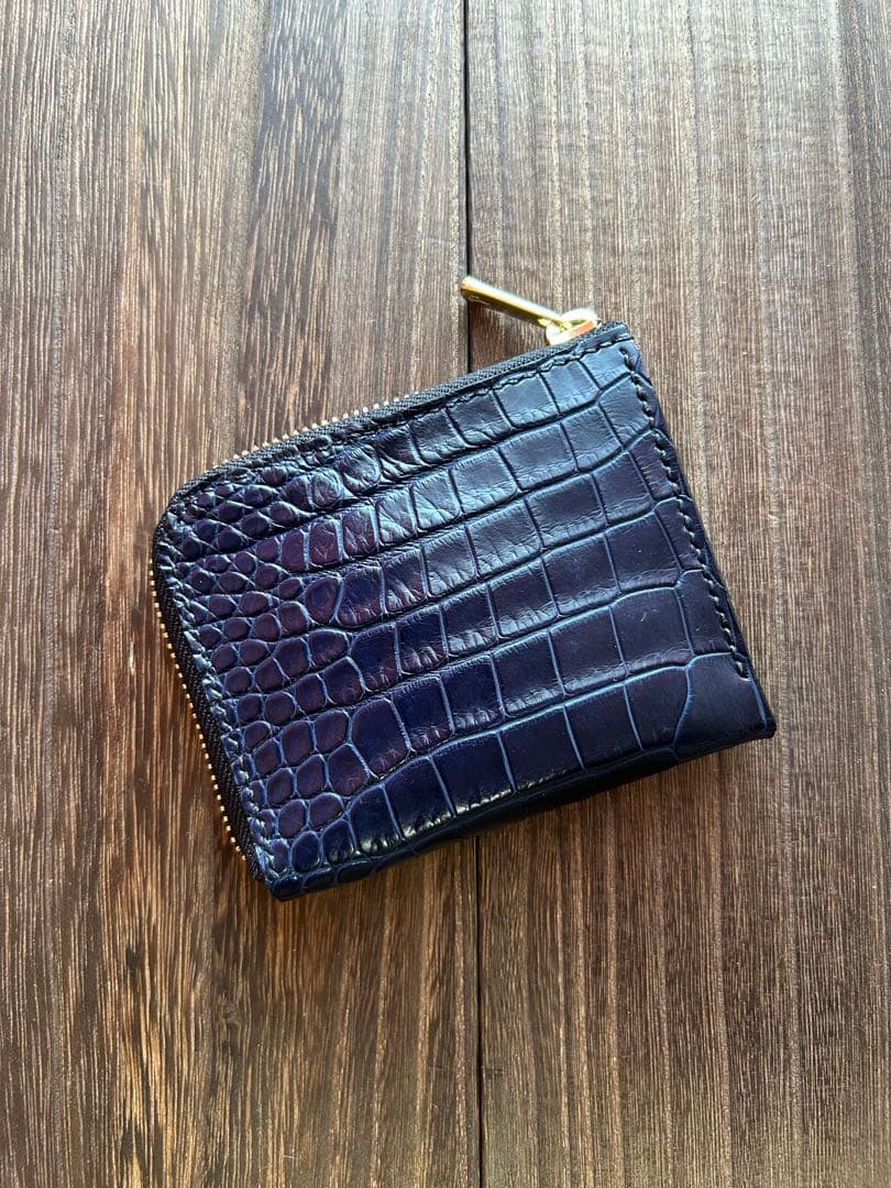 ayページ　クロコダイル　ポロサス　藍染　コンパクトウォレット