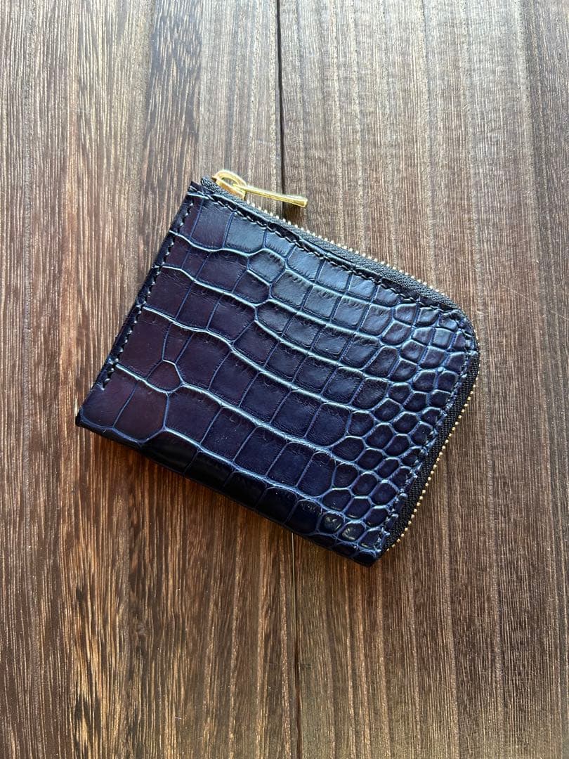 ayページ　クロコダイル　ポロサス　藍染　コンパクトウォレット