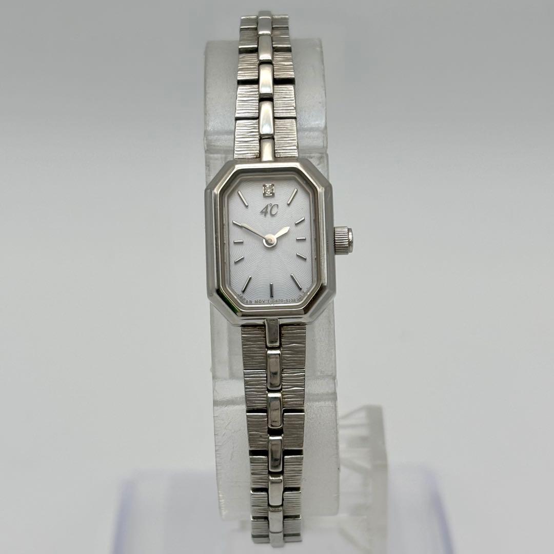 美品✨4℃ ヨンドシー 腕時計 シルバー 1Pダイヤ スクエア レディース