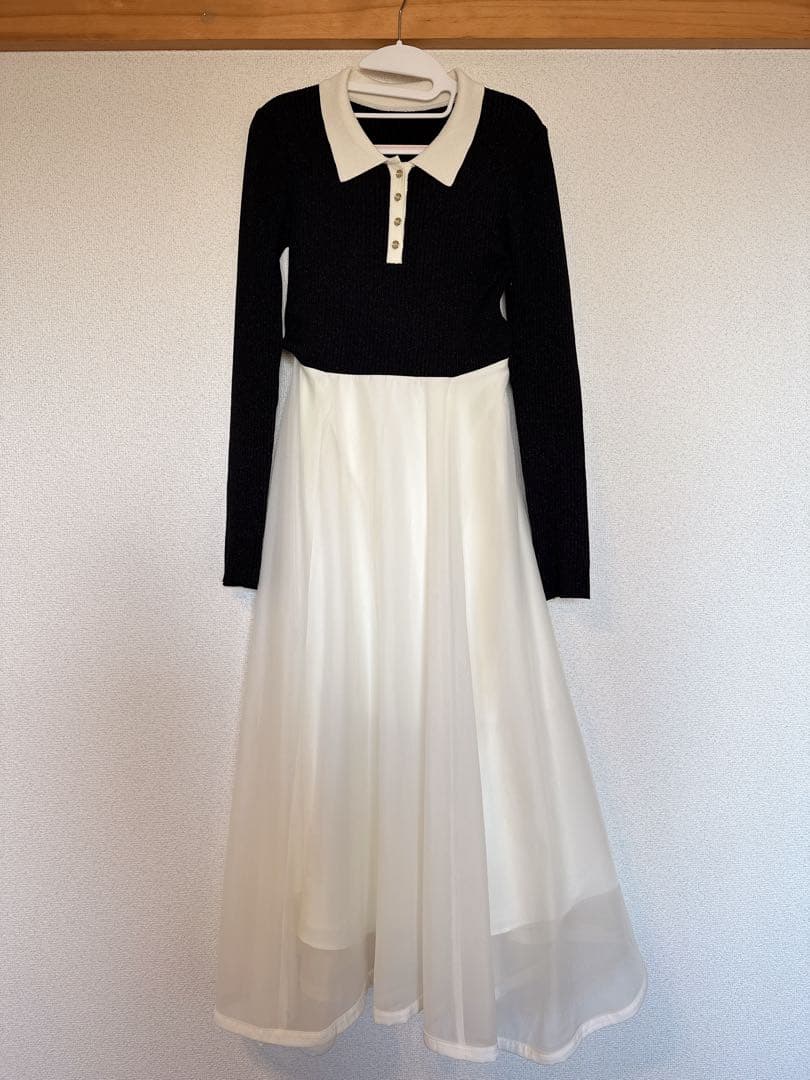 Rirandture 長袖ポロカラードッキングワンピース