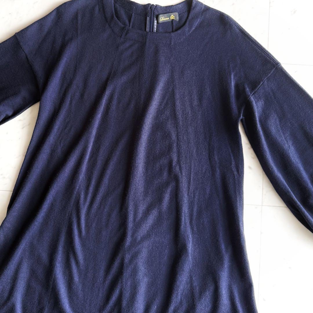 美品 ドゥロワー ウールシルク ニット ロング丈 ワンピース◆ネイビー