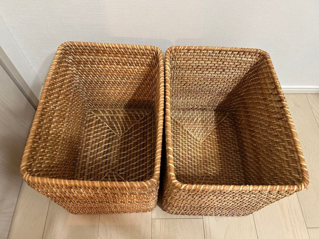無印 MUJI 重なるラタン長方形バスケット特大2個 中1個　小4個セット
