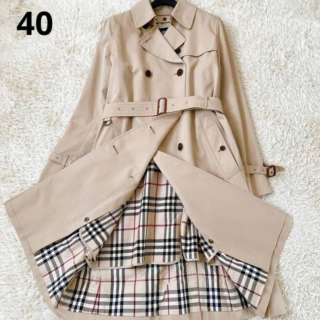バーバリーロンドン 大きめ40 ライナー付トレンチコートチェック ベージュ
