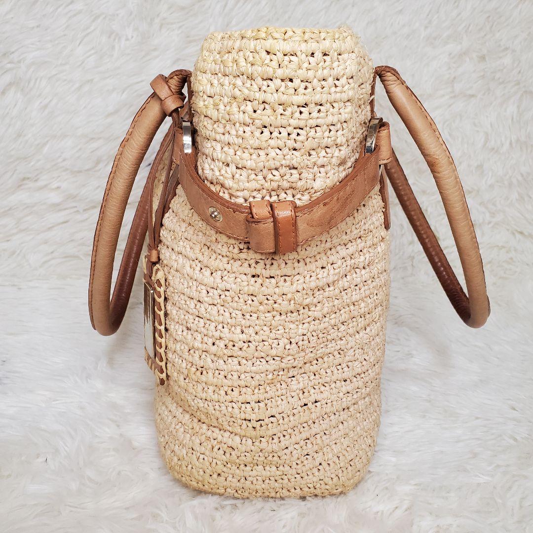 【美品】ヘレンカミンスキー ラフィア×レザー トートバッグ ベージュ