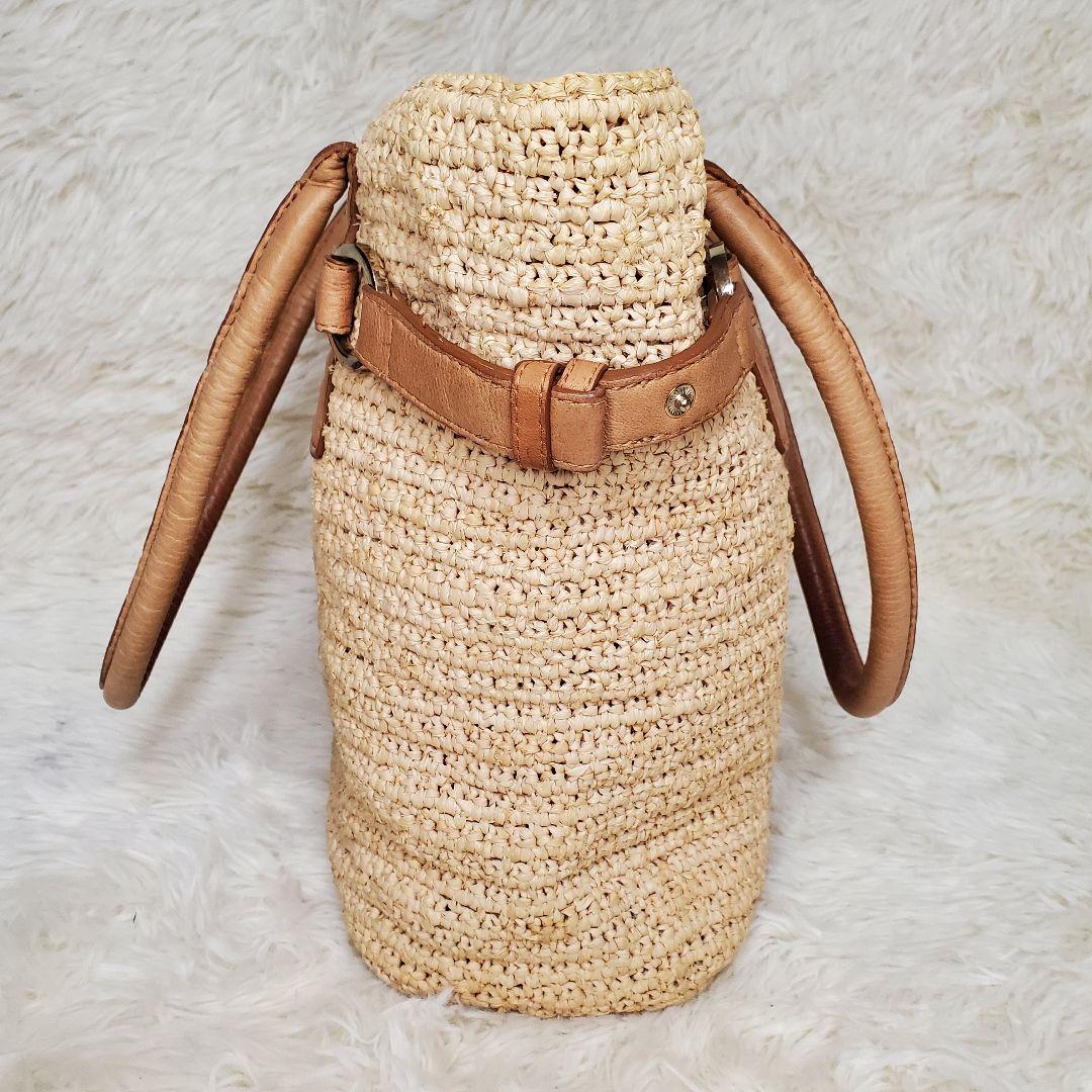 【美品】ヘレンカミンスキー ラフィア×レザー トートバッグ ベージュ