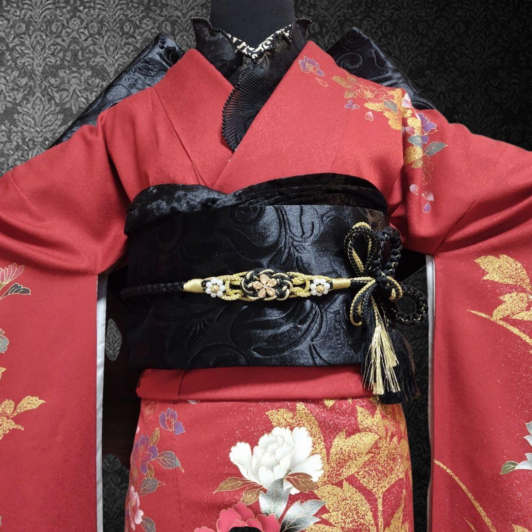 振袖フルセット(7点)・成人式・さがみ誂製・大輪牡丹・金銀彩加工・モダン・正絹