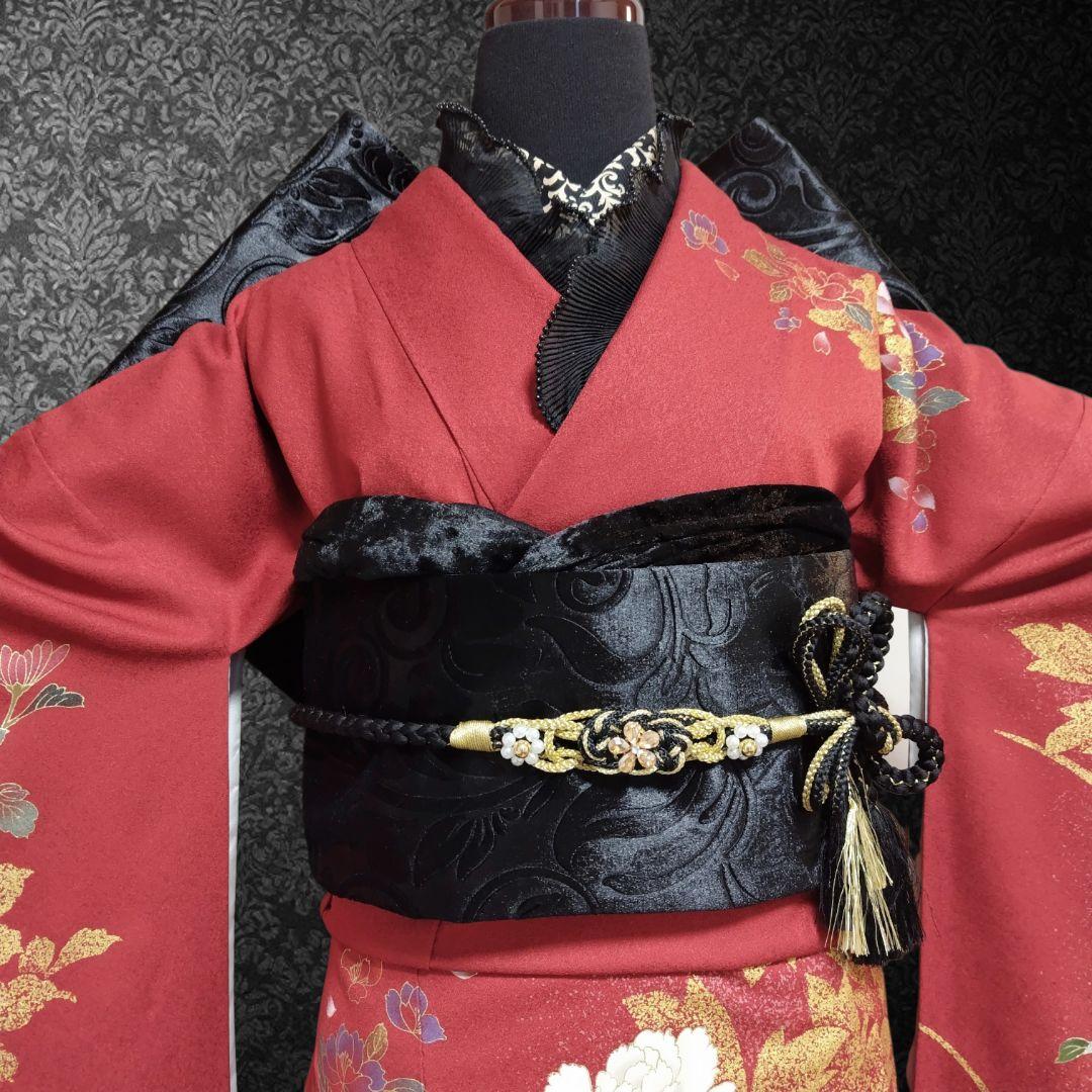 振袖フルセット(7点)・成人式・さがみ誂製・大輪牡丹・金銀彩加工・モダン・正絹