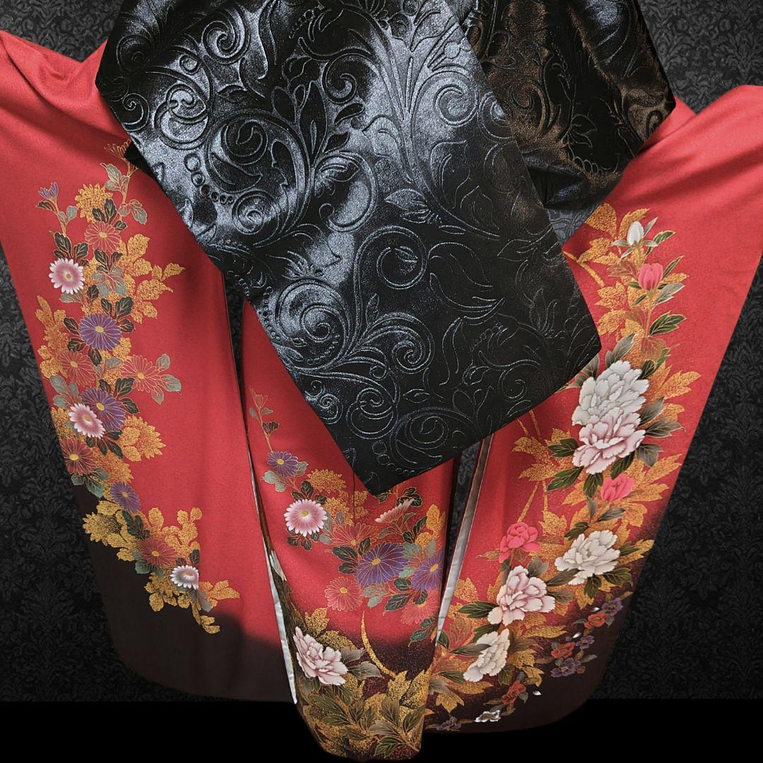振袖フルセット(7点)・成人式・さがみ誂製・大輪牡丹・金銀彩加工・モダン・正絹