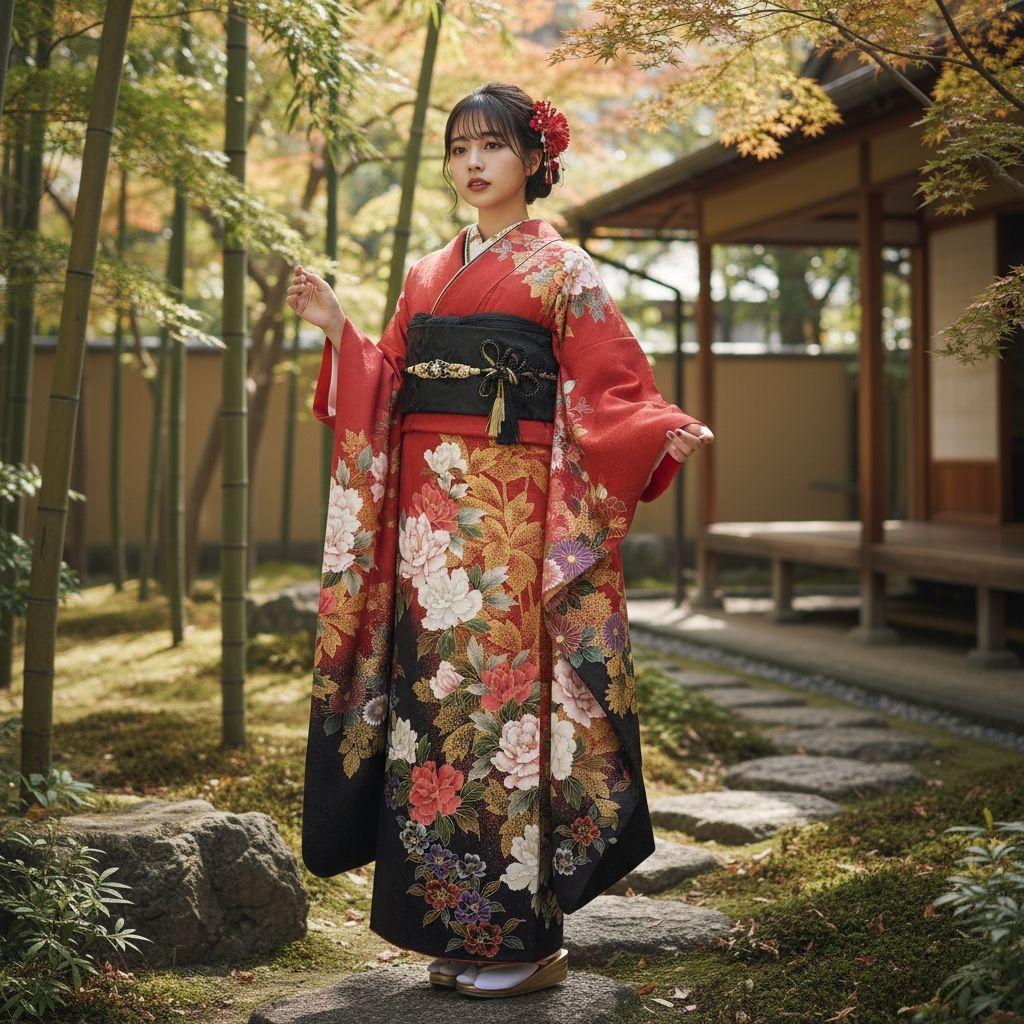 振袖フルセット(7点)・成人式・さがみ誂製・大輪牡丹・金銀彩加工・モダン・正絹