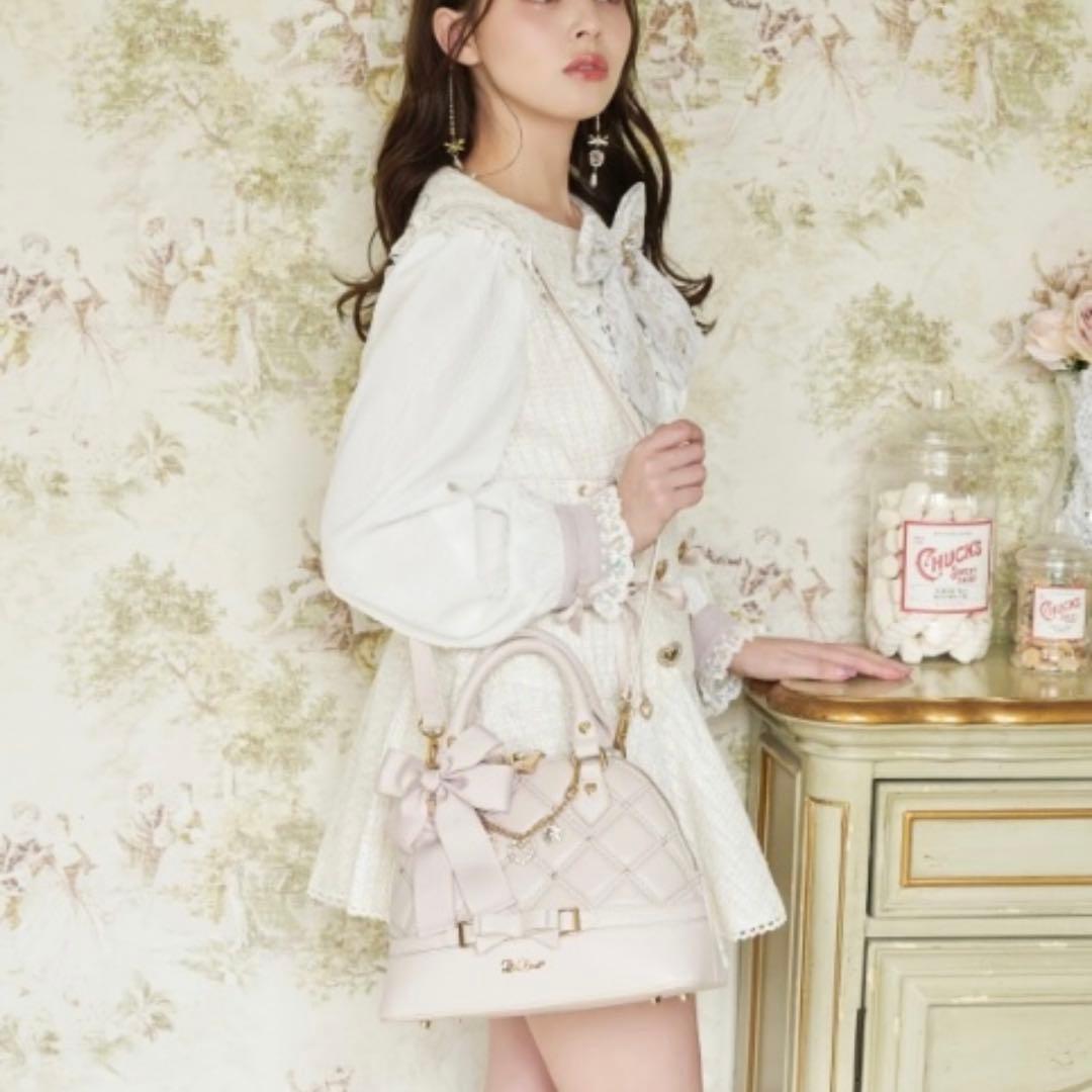 LIZLISA ビジューキルティングハンドバッグ ピンク