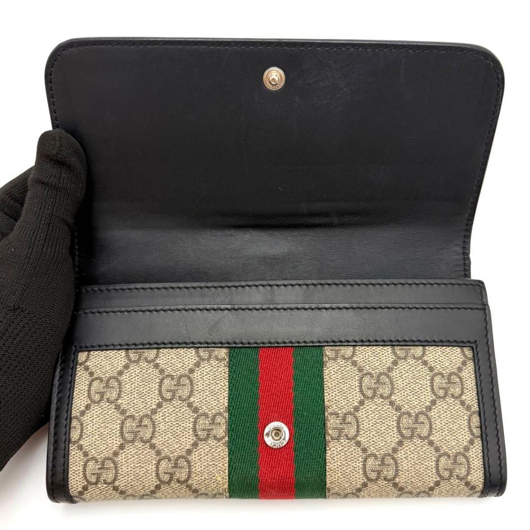 GUCCI グッチ シェリーライン GG 長財布 PVC レザー ブラック