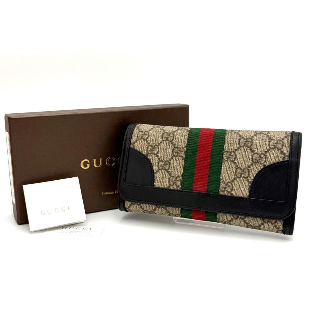 GUCCI グッチ シェリーライン GG 長財布 PVC レザー ブラック
