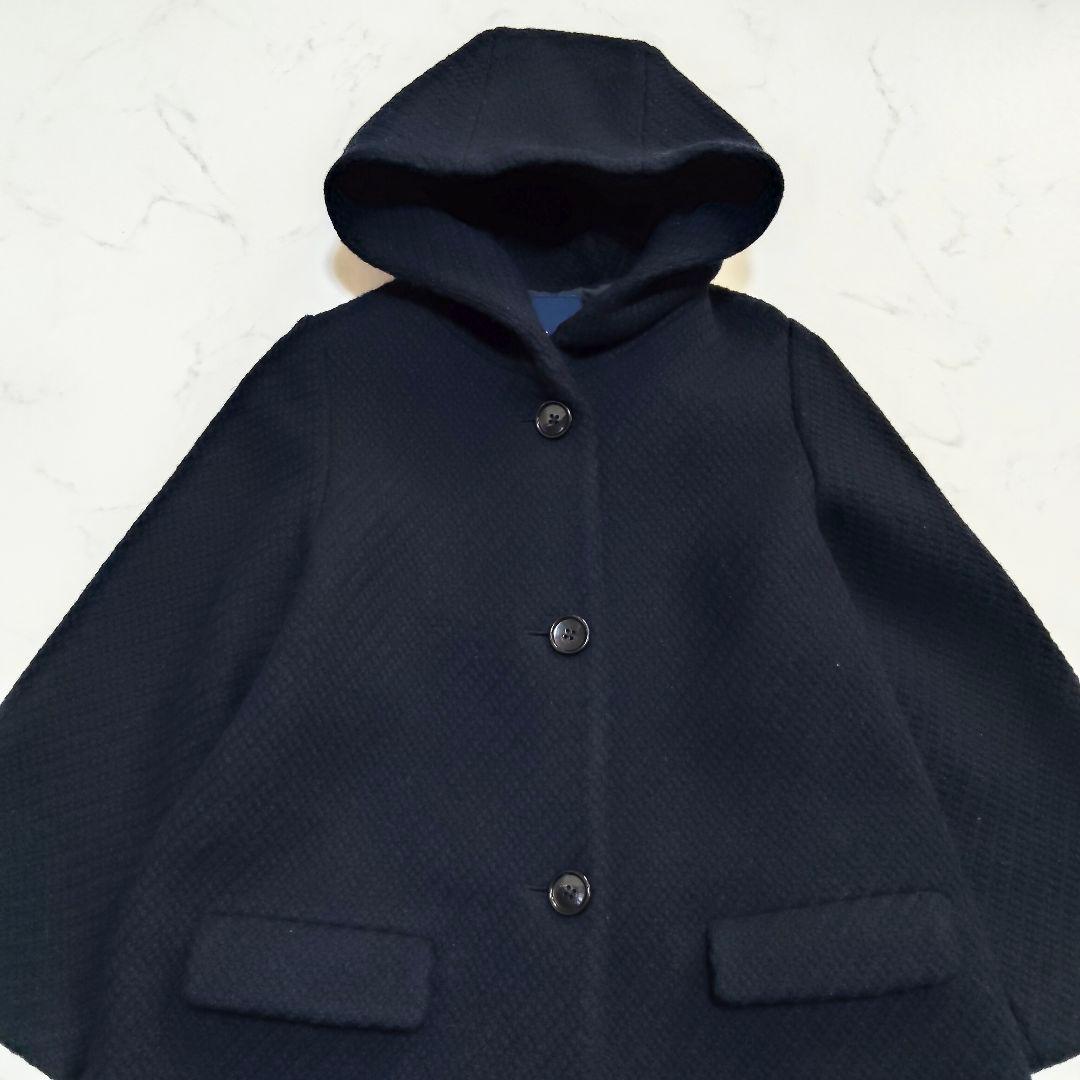 スローブイエナ フード ウールコート Aライン ツィード ネイビー