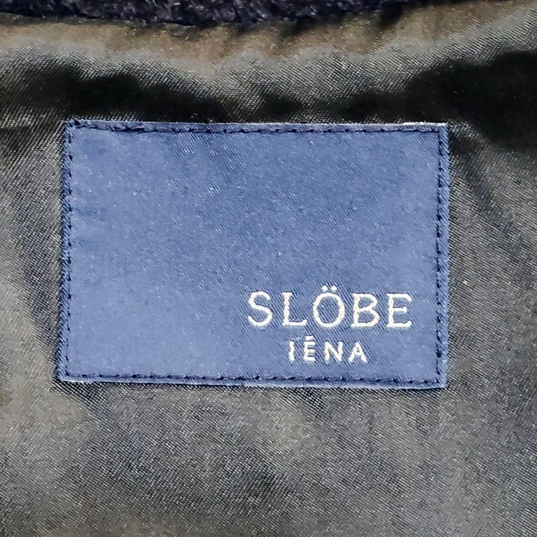 スローブイエナ フード ウールコート Aライン ツィード ネイビー