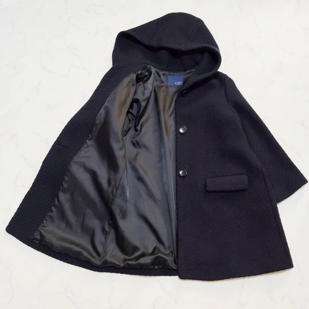 スローブイエナ フード ウールコート Aライン ツィード ネイビー