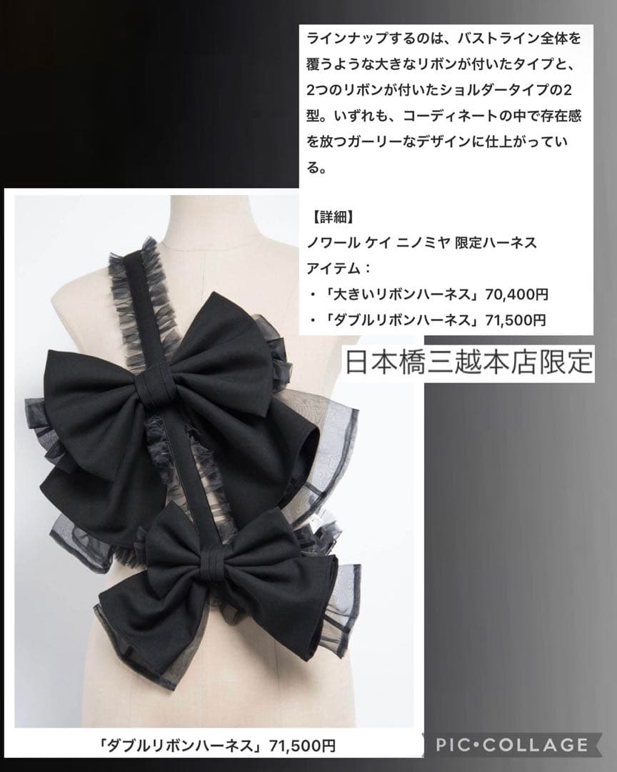 noir kei ninomiya ハーネス 黒 ギャルソン ほぼフリーサイズ