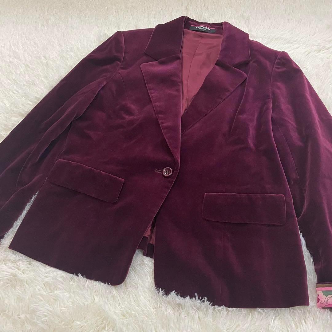 973 LEONARD テーラードジャケット ワインレッド 綿 絹 XL